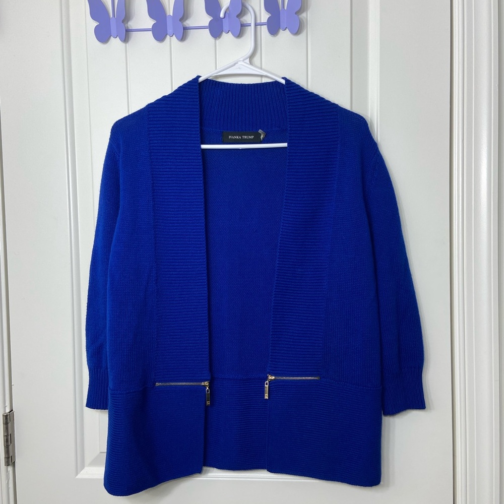 Ivanka Trump Vibrant Blue Open Cardigan, Size M